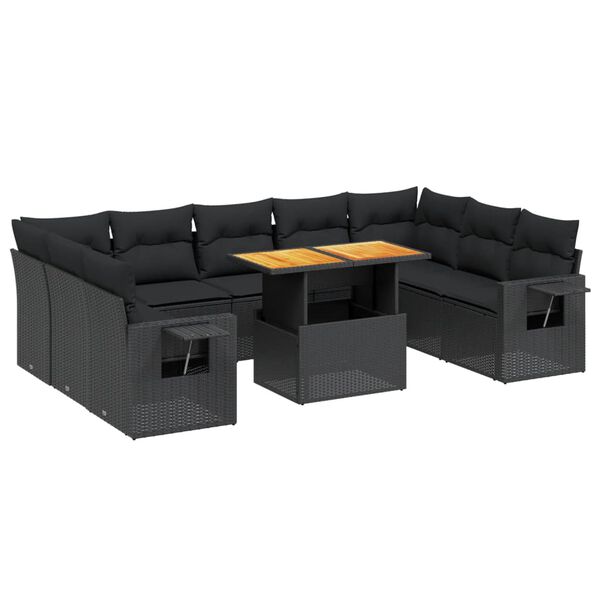 vidaXL Set Divani da Giardino 10pz con Cuscini in Polyrattan Nero