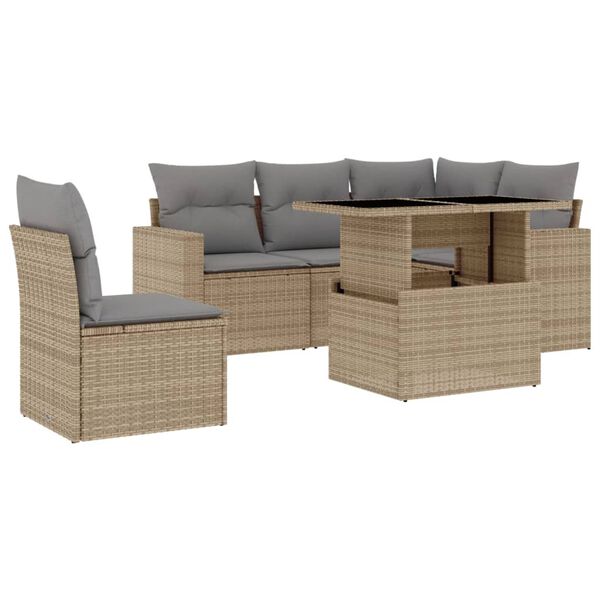vidaXL Set Divano da Giardino 6 pz con Cuscini Beige in Polyrattan