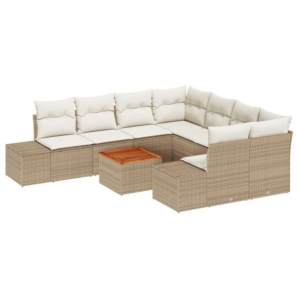 vidaXL Set Divano da Giardino 9 pcs Beige e Crema polyrattan