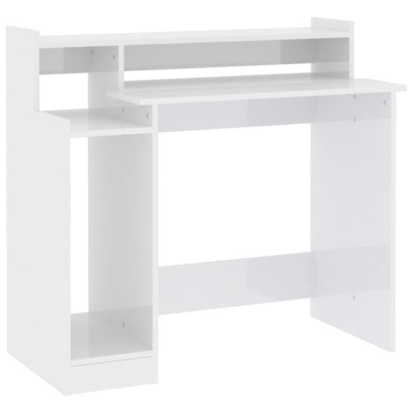 vidaXL Scrivania con LED Bianco Lucido 97x45x90cm in Legno Multistrato