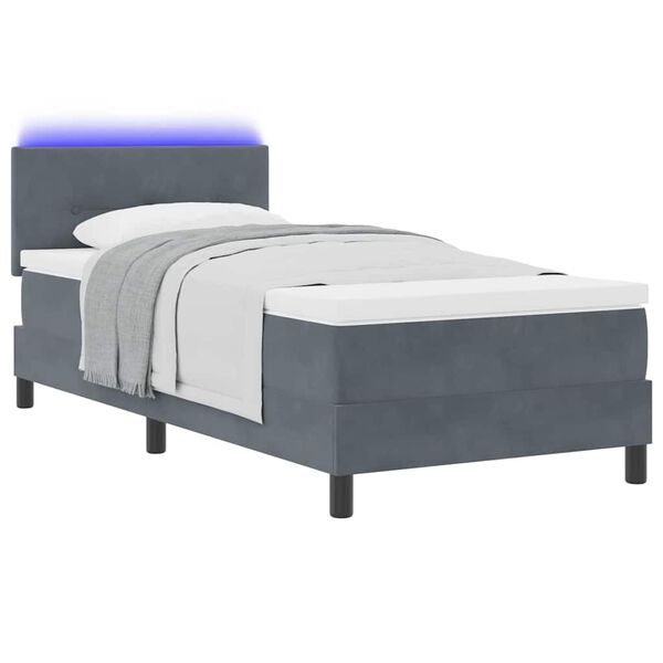 vidaXL Letto a Sorgente LED con led Grigio scuro 90 x 190 cm Velluto