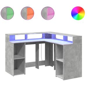 vidaXL Scrivania con Luci LED Grigio Cemento 130x130x91 cm Multistrato