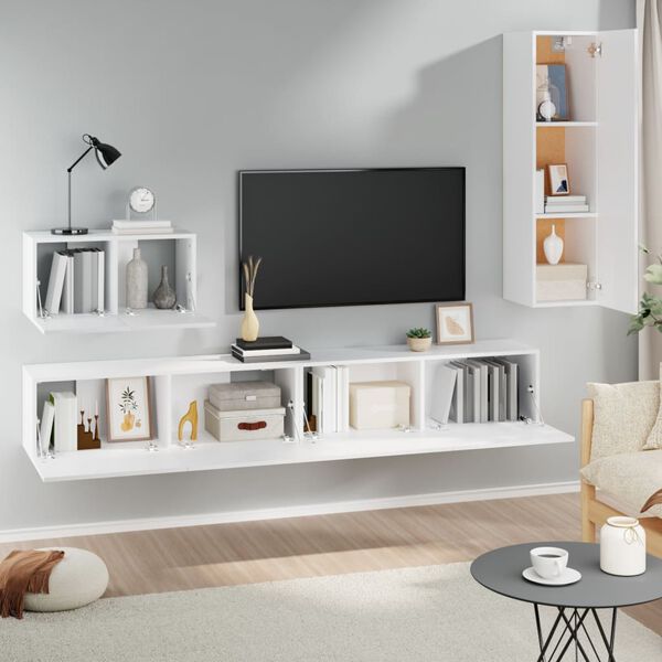 vidaXL Set di Mobili Porta TV 4 pz Bianco in Legno Multistrato