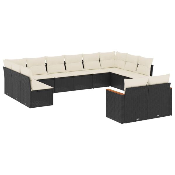 vidaXL Set Divani da Giardino 12 pz con Cuscini Nero in Polyrattan