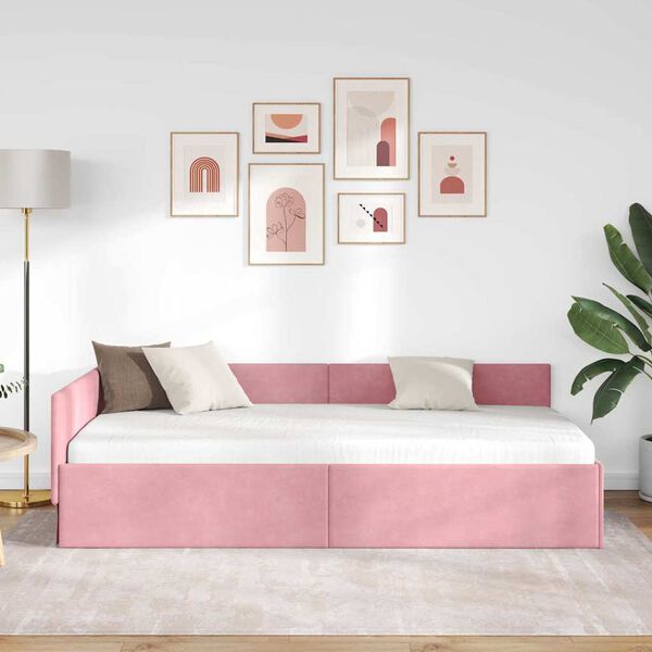 vidaXL Cornice del letto ad angolo Rosa 100 cm x 200 cm Velluto