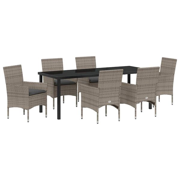 vidaXL Set da Pranzo per Giardino con cuscino 7 pcs Grigio polyrattan