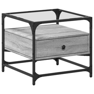 vidaXL Tavolino con Piano in Vetro Grigio Sonoma 50x50x45 cm Acciaio