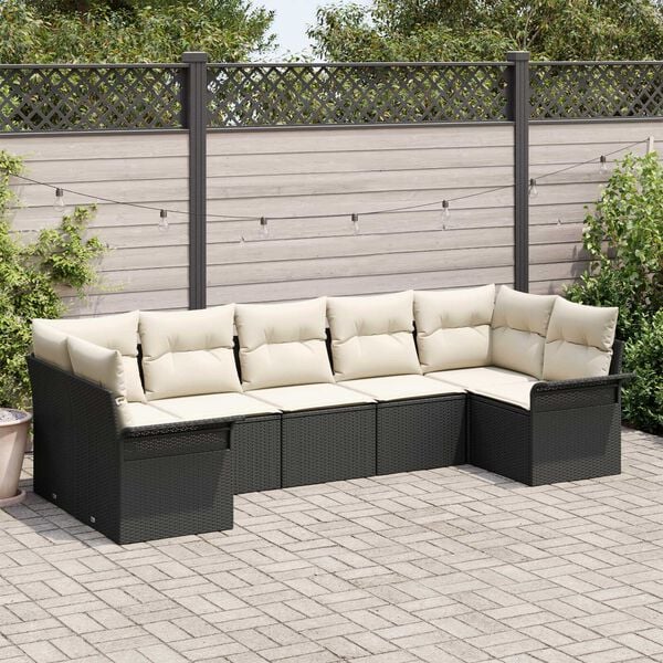 vidaXL Set Divano da Giardino con cuscino 7 pcs Nero Poly Rattan