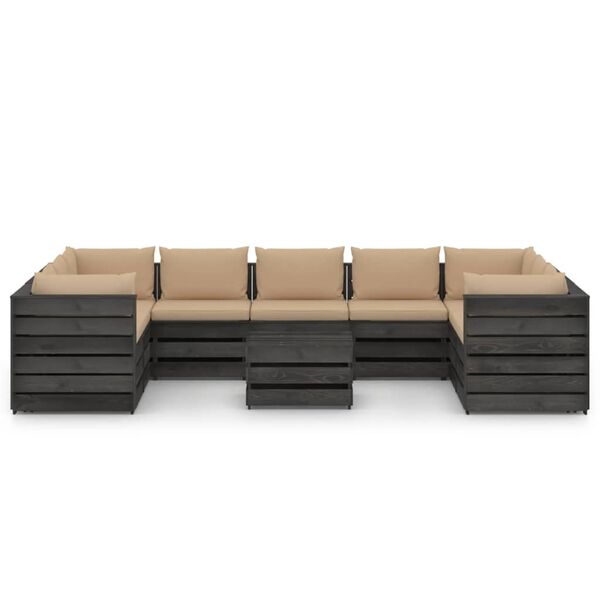 vidaXL Set Salotto Giardino con Cuscini 10 pz Legno Impregnato Grigio
