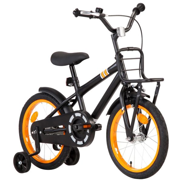vidaXL Bici per Bambini con Trasportino Frontale 16'' Nero e Arancione