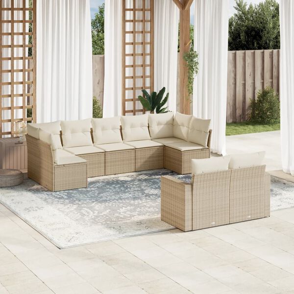 vidaXL Set Divano da Giardino 9 pz con Cuscini Beige in Polyrattan