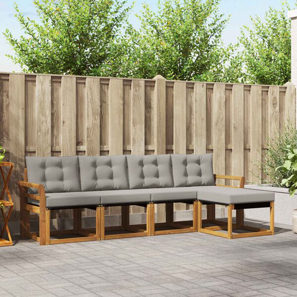 vidaXL Set di divani da esterno 5 pcs Grigio Naturale e Chiaro