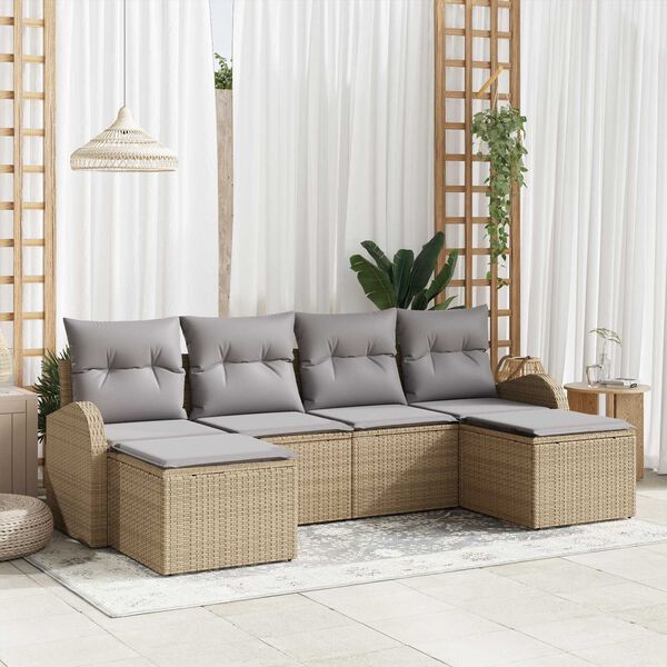 vidaXL Set Divano da Giardino 6 pcs Beige Rattan in Polipropilene