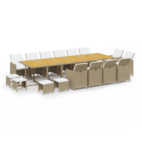vidaXL Set da Pranzo per Giardino 17pz con Cuscini in Polyrattan Beige