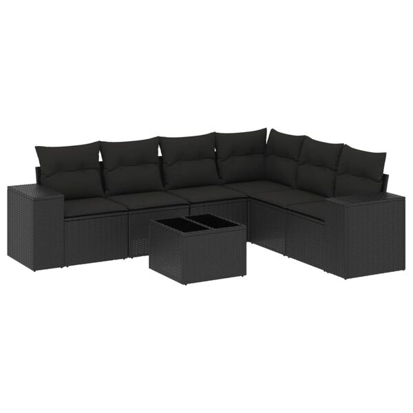 vidaXL Set Divani da Giardino con Cuscini 7pz Nero Polyrattan