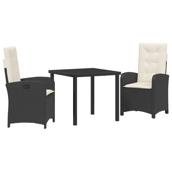 vidaXL Set da Pranzo per Giardino con cuscino 3 pcs Nero polyrattan
