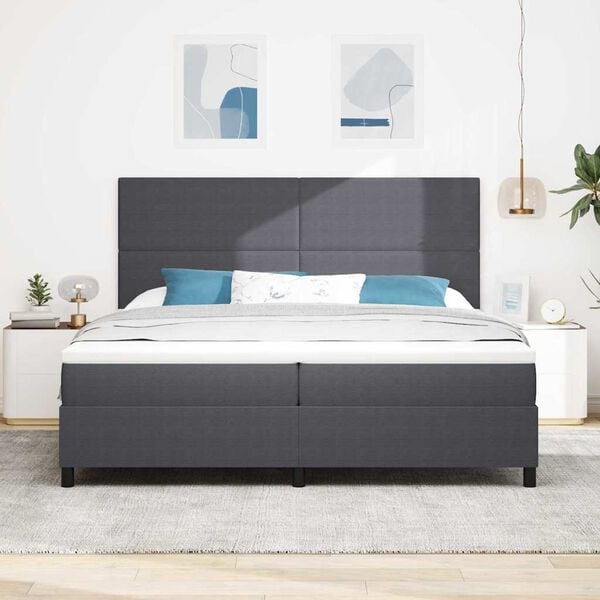vidaXL Letto a molle con testiera Grigio Scuro e Bianco 200 x 200 cm