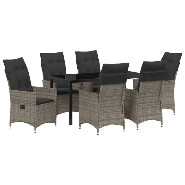 vidaXL Set da Pranzo per Giardino con cuscino 7 pcs Grigio polyrattan