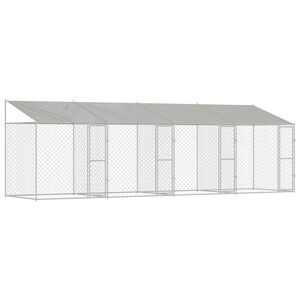 vidaXL Gabbia per Cani con Tetto Argento 800 x 200 x 256 cm