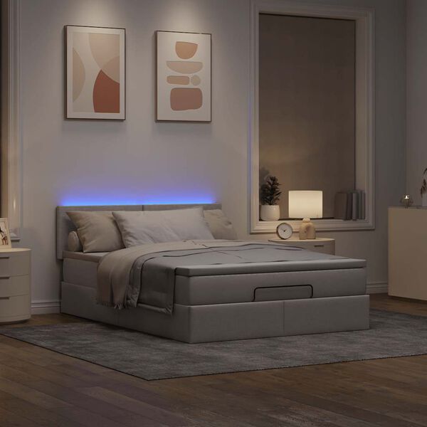 vidaXL Pouf Letto con Materasso e LED Tortora 140x200 cm in Tessuto