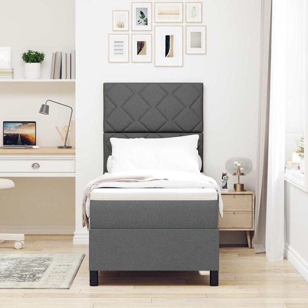 vidaXL Letto a molle con materasso Grigio scuro 80 x 200 cm Tessuto