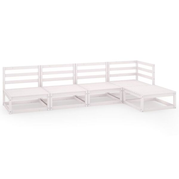 vidaXL Set Divani da Giardino 5 pz Bianco in Legno Massello di Pino