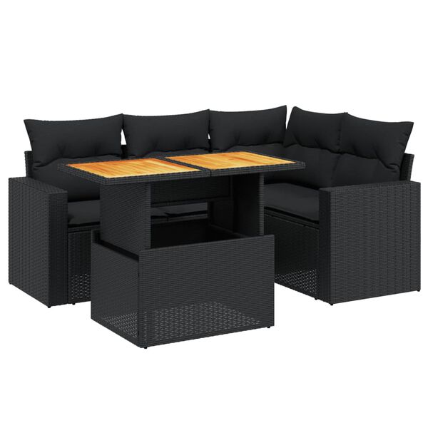 vidaXL Set Divani da Giardino 5 pz con Cuscini in Polyrattan Nero