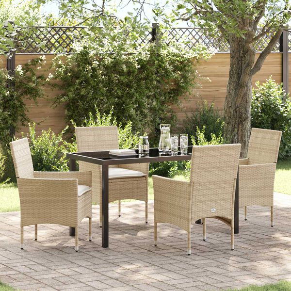 vidaXL Set da Pranzo per Giardino con cuscino 5 pcs Beige polyrattan