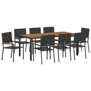 vidaXL Set da Pranzo per Giardino 9 pcs Nero polyrattan