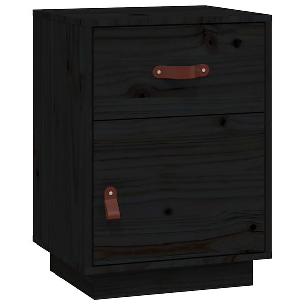 vidaXL Comodino Nero 40x34x55 cm in Legno Massello di Pino