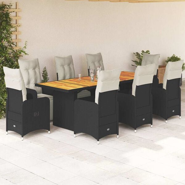 vidaXL Set Bistrò da Giardino 9 pz con Cuscini in Polyrattan Marrone