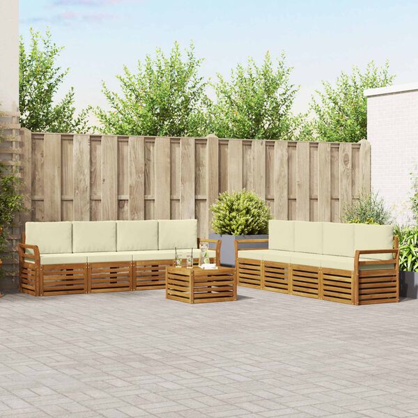 vidaXL Set divani 9 pcs Naturale e Crema Legno di Acacia Massello