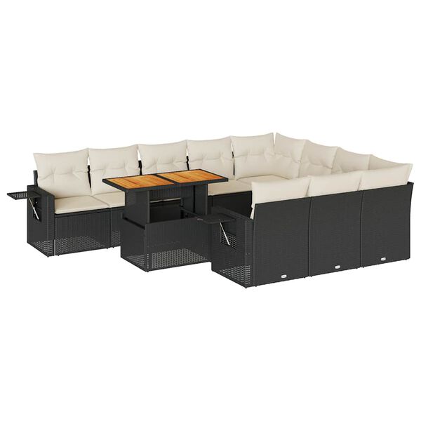 vidaXL Set Divani da Giardino 11 pz con Cuscini in Polyrattan Nero