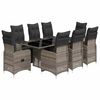 vidaXL Set Bistr&ograve; da Giardino 9 pz con Cuscini in Polyrattan Grigio