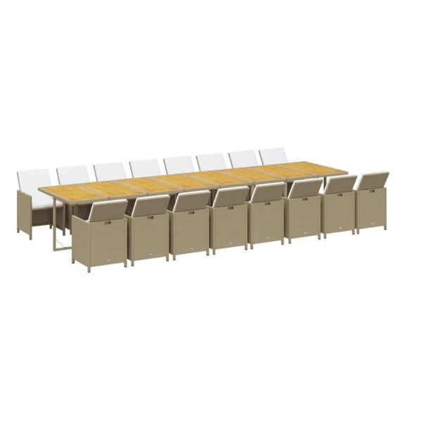 vidaXL Set da Pranzo da Giardino 17 pz con Cuscini Beige in Polyrattan