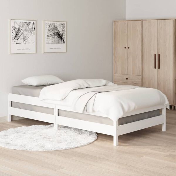 vidaXL Letto Impilabile Bianco 100x200cm in Legno Massello di Pino