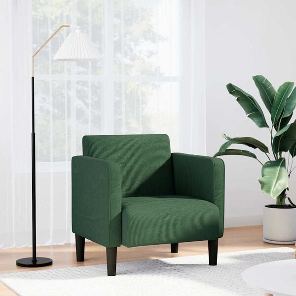 vidaXL Divano Sedia con Braccioli Verde Scuro 54 cm Tessuto a Coste