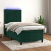 vidaXL Letto a Molle con Materasso e LED Verde Scuro 90x190 cm Velluto