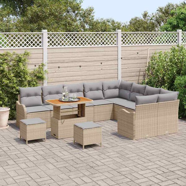 vidaXL Set Divano da Giardino con cuscino 12 pcs Beige polyrattan
