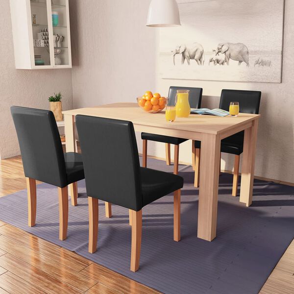vidaXL TAvolo e Sedie da Pranzo 5 pz in Pelle Artificiale Quercia Nero