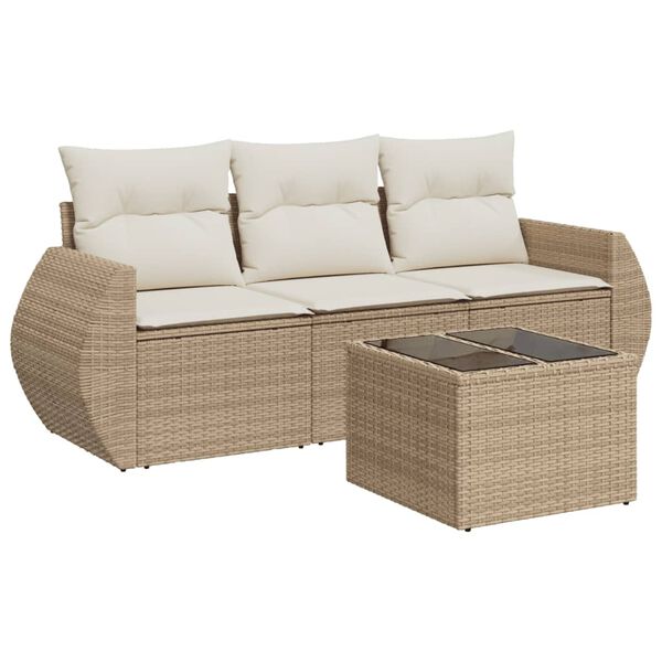 vidaXL Set Divano da Giardino 4 pz con Cuscini Beige in Polyrattan