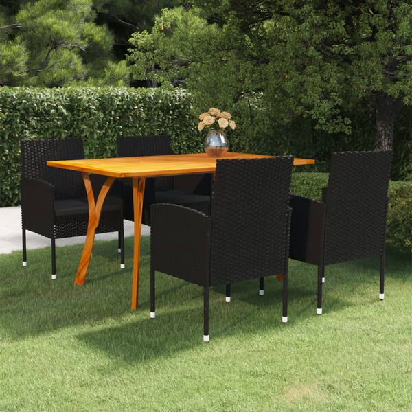 vidaXL Set Mobili da Pranzo per Giardino 5 pz Nero
