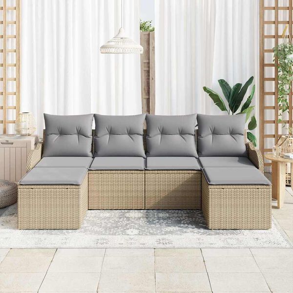 vidaXL Set Divano da Giardino 6 pcs beige e grigio chiaro Poly Rattan