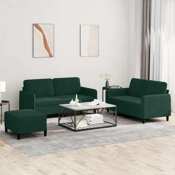 vidaXL Set di Divani 3 pz Verde Scuro in Velluto