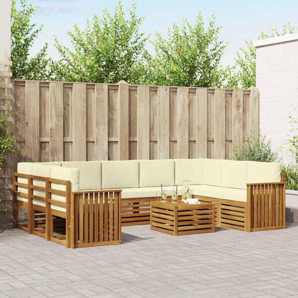 vidaXL Set divani 10 pcs Naturale e Crema Legno di Acacia Massello