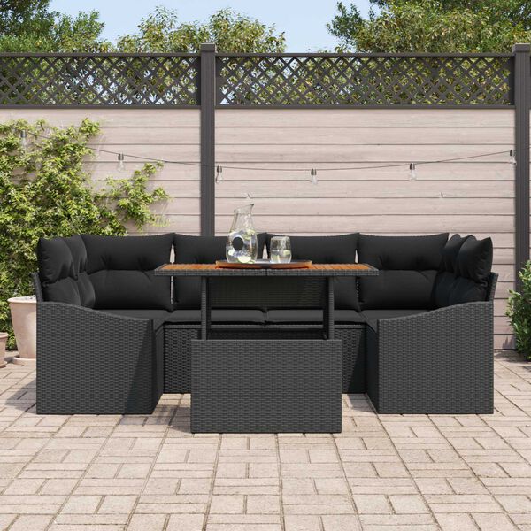vidaXL Set Divano da Giardino con archiviazione 7 pcs Nero Poly Rattan