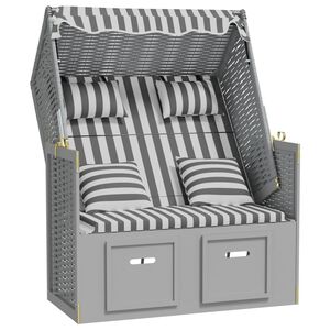 vidaXL Strandkorb Cuscini Polyrattan e Legno Massello Grigio e Bianco