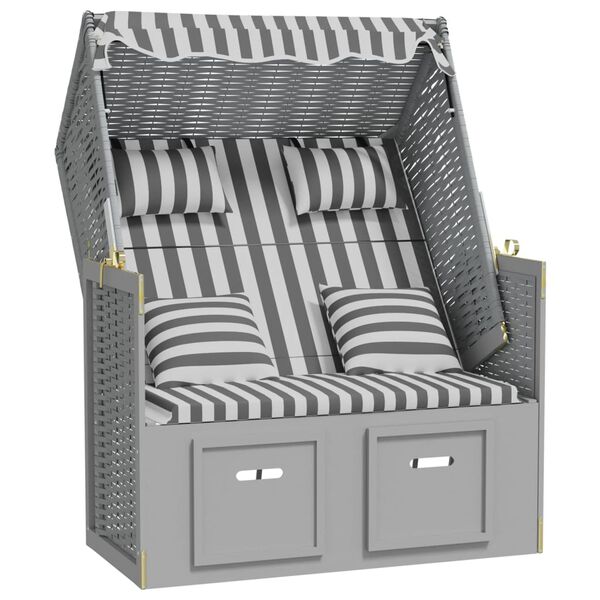 vidaXL Strandkorb Cuscini Polyrattan e Legno Massello Grigio e Bianco