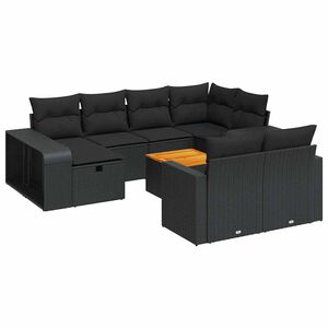 vidaXL Set Divani da Giardino 11 pz con Cuscini in Polyrattan Nero
