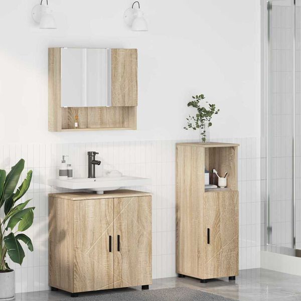 vidaXL Set di mobili per il bagno con porta 3 pcs Rovere Sonoma